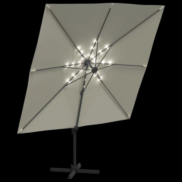 LED Cantilever Umbrella Sand White 400×300 cm