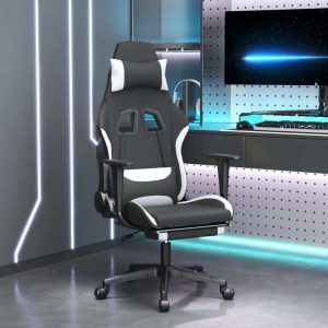 Massage Gaming Chair with Footrest Black Fabric
