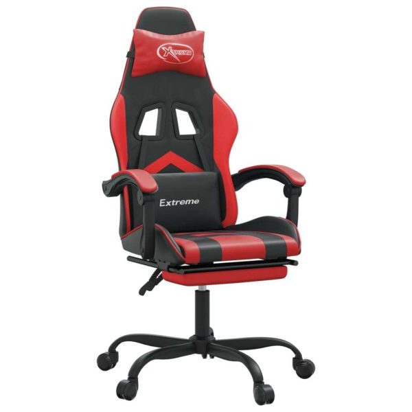 Swivel Gaming Chair with Footrest Black&Red Faux Leather