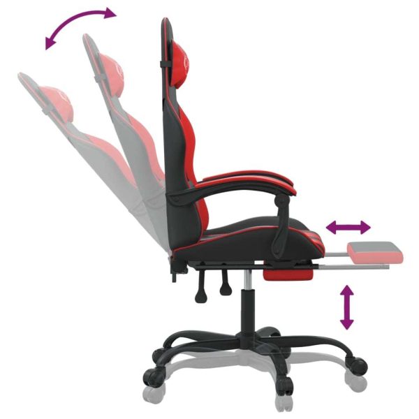 Swivel Gaming Chair with Footrest Black&Red Faux Leather