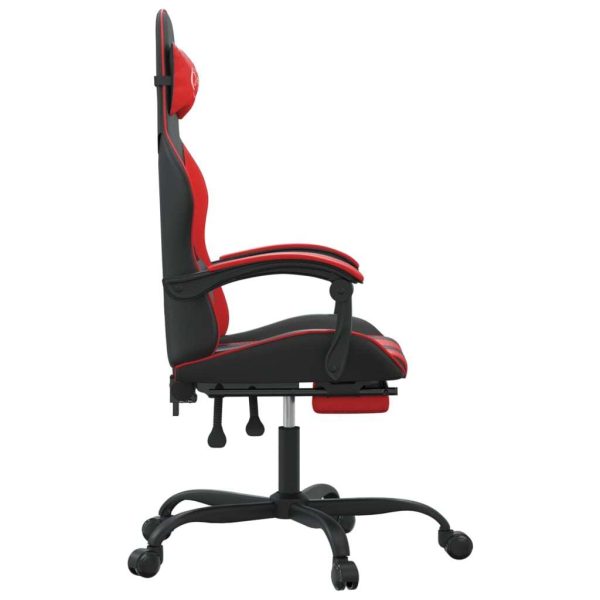 Swivel Gaming Chair with Footrest Black&Red Faux Leather