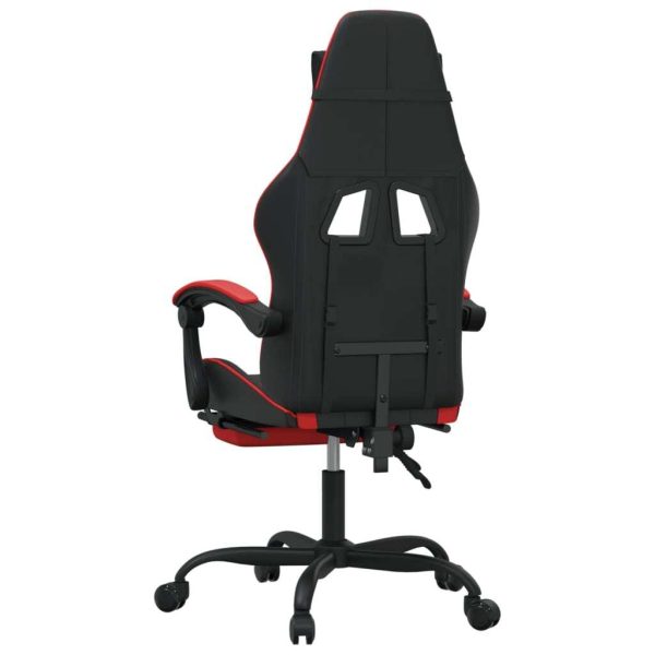 Swivel Gaming Chair with Footrest Black&Red Faux Leather