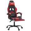 Swivel Gaming Chair with Footrest Black&Red Faux Leather