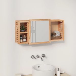 Mirror Cabinet 80x17x34 cm Solid Wood Walnut