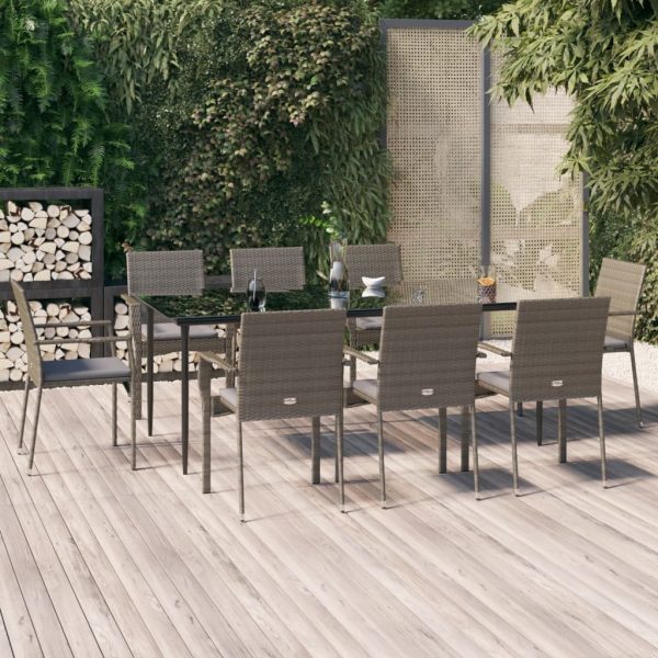 3 Piece Garden Dining Set with Cushions Black and Grey Poly Rattan