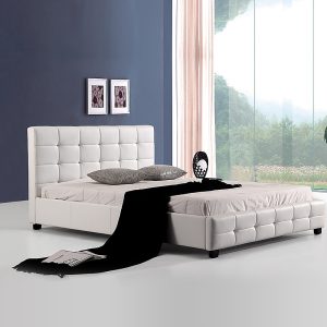 Arrow Double PU Leather Deluxe Bed Frame White