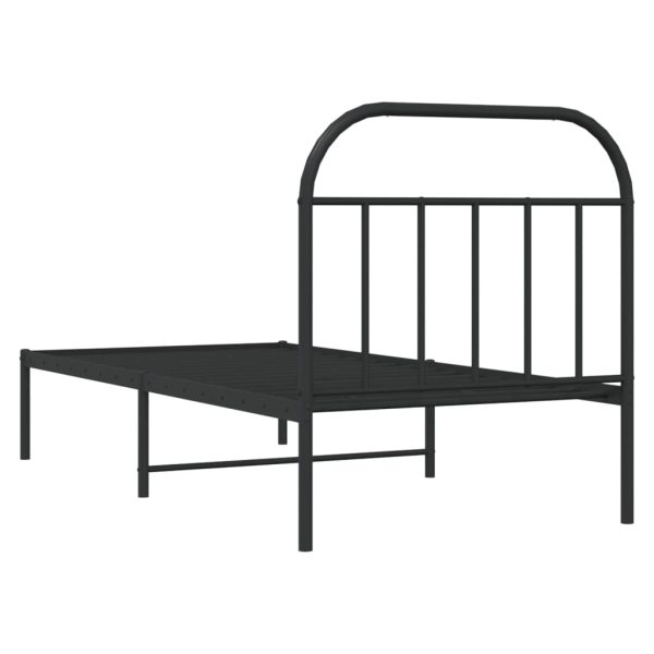 Metal Bed Frame with Headboard Black 92×187 cm Single