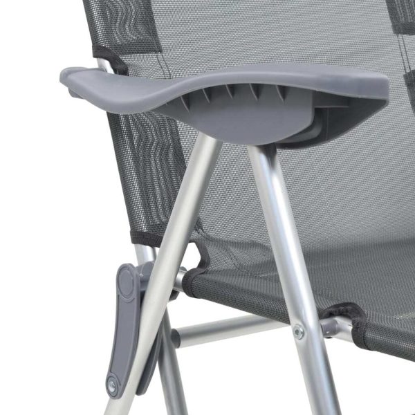 Folding Camping Chairs with Footrests 2 pcs Grey Textilene