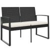 2-Seater Garden Bench with Cushions Black PP Rattan