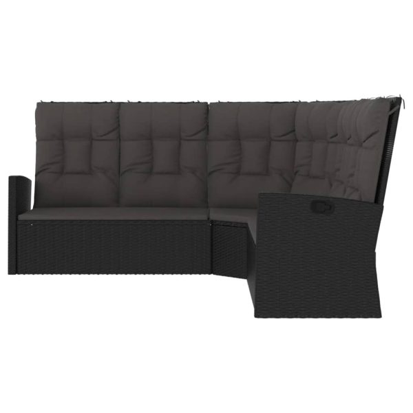 Reclining Corner Sofa with Cushions Black Poly Rattan