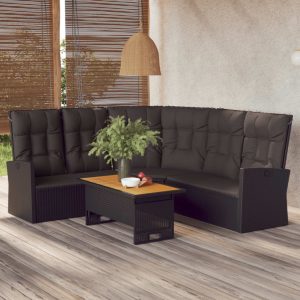 Reclining Corner Sofa with Cushions Poly Rattan