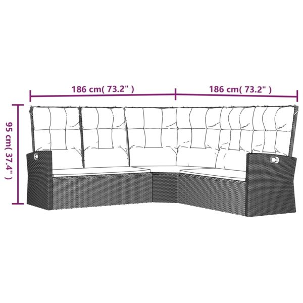 Reclining Corner Sofa with Cushions Black Poly Rattan