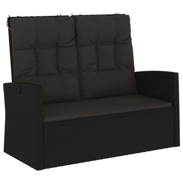 Reclining Garden Bench with Cushions Black 118 cm Poly rattan