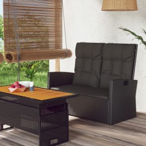 Reclining Garden Bench with Cushions 118 cm Poly rattan