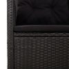 Reclining Garden Bench with Cushions Black 118 cm Poly rattan