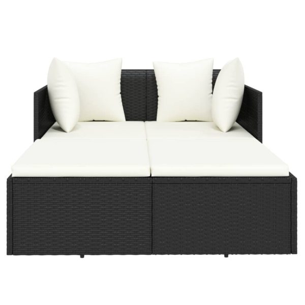 Sunbed with Cushions Black 182x118x63 cm Poly Rattan