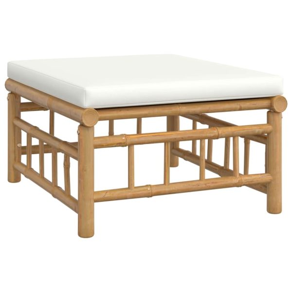 Garden Footstool with Cream White Cushion Bamboo