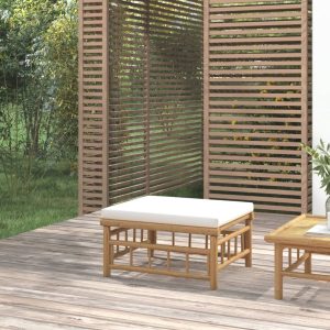 Garden Footstool with Cushion Bamboo