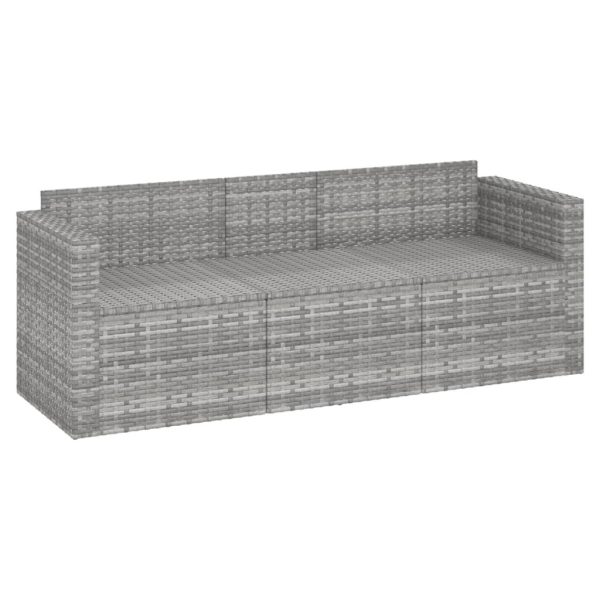3-Seater Garden Sofa with Cushions Grey Poly Rattan