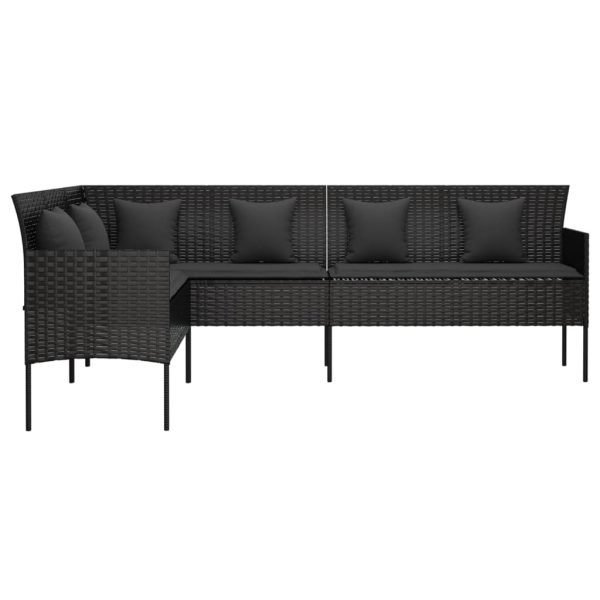 L-shaped Garden Sofa with Cushions Black Poly Rattan