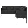 L-shaped Garden Sofa with Cushions Black Poly Rattan