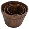3 Piece Wooden Bucket Planter Set Solid Wood Fir