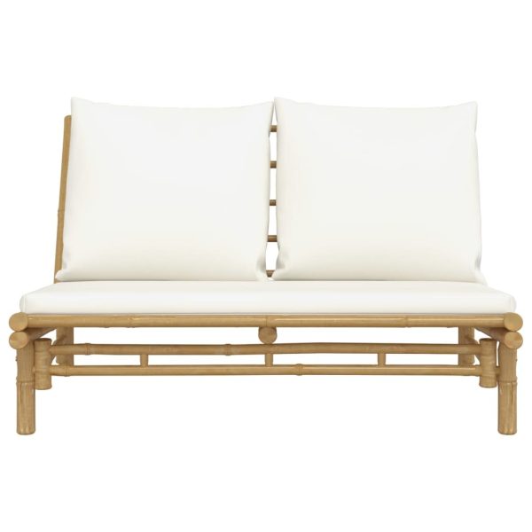Garden Bench with Cream White Cushions Bamboo