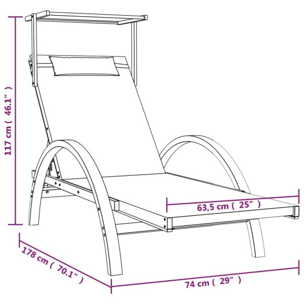 Sun Lounger with Canopy Grey Textilene and Solid Wood Poplar