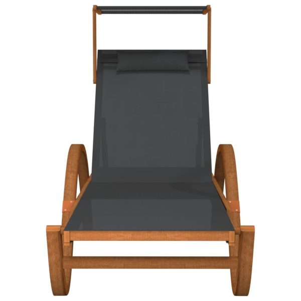 Sun Lounger with Canopy Grey Textilene and Solid Wood Poplar