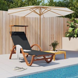 Sun Lounger with Canopy Textilene and Solid Wood Poplar