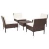 5 Piece Garden Sofa Set with Cushions Poly Rattan Brown