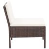 5 Piece Garden Sofa Set with Cushions Poly Rattan Brown