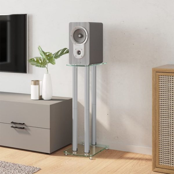 Speaker Stands 2 pcs Silver Tempered Glass 3 Pillars Design