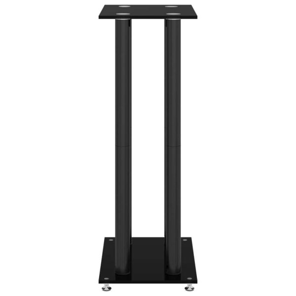 Speaker Stands 2 pcs Black Tempered Glass 4 Pillars Design