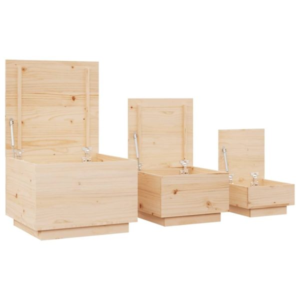 Storage Boxes with Lids 3 pcs Solid Wood Pine