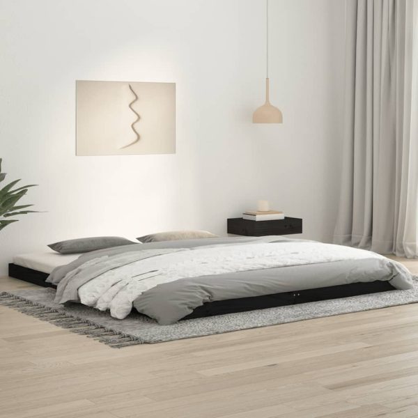 Bed Frame Black 183×203 cm Solid Wood Pine King Size