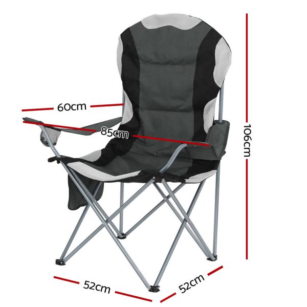 2X Folding Camping Chairs Arm Chair Portable Outdoor Beach Fishing BBQ