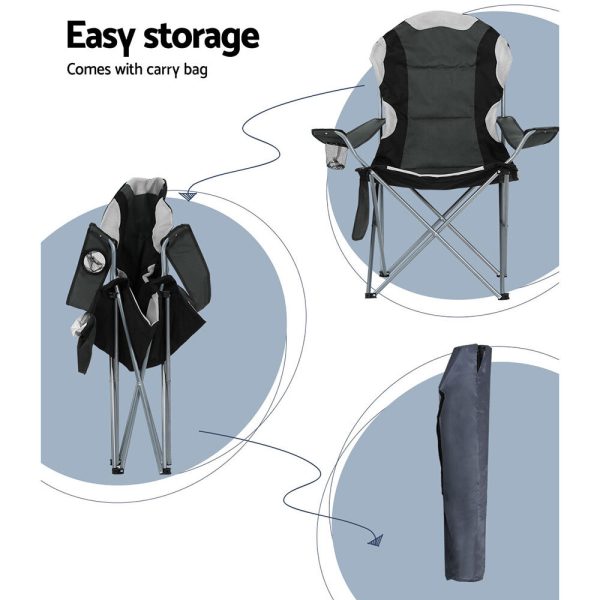 2X Folding Camping Chairs Arm Chair Portable Outdoor Beach Fishing BBQ