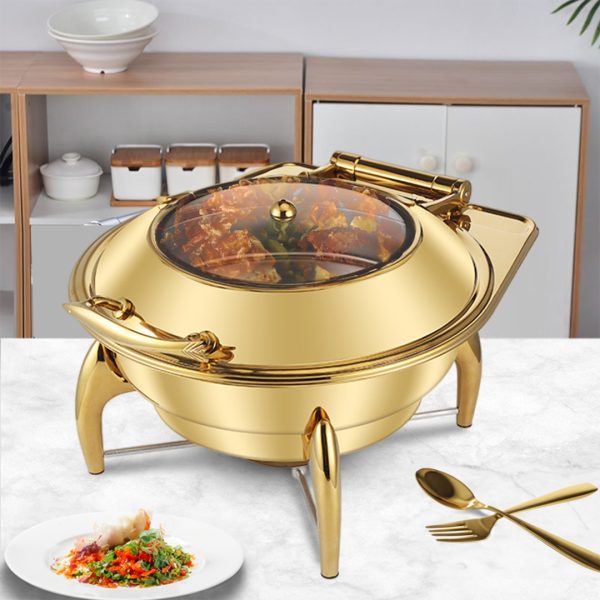 Gold Plated Stainless Steel Round Chafing Dish Tray Buffet Cater Food Warmer Chafer with Top Lid