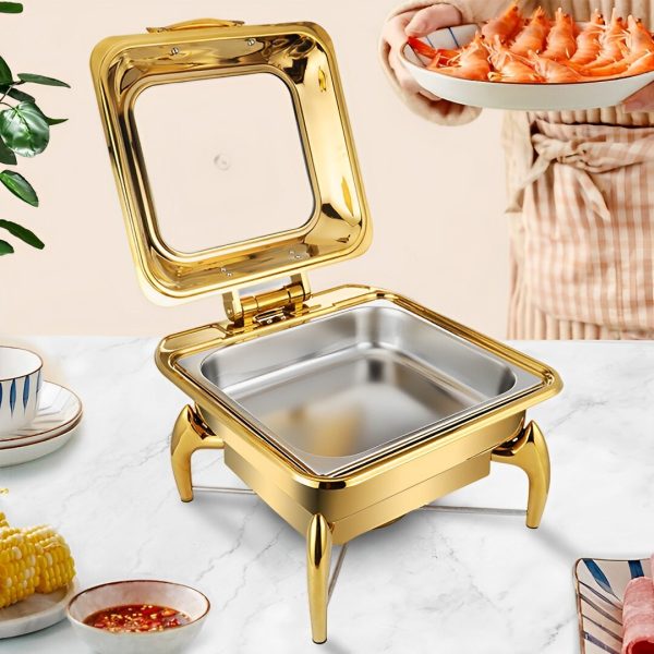 Gold Plated Stainless Steel Square Chafing Dish Tray Buffet Cater Food Warmer Chafer with Top Lid