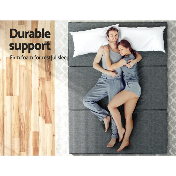 Bedding Foldable Mattress Folding Portable Bed Camping Mat Queen Grey