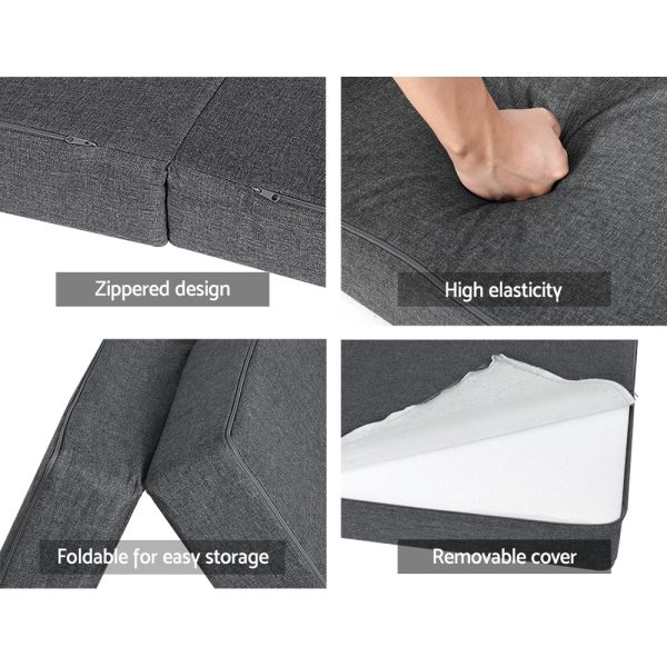 Bedding Foldable Mattress Folding Portable Bed Camping Mat Queen Grey