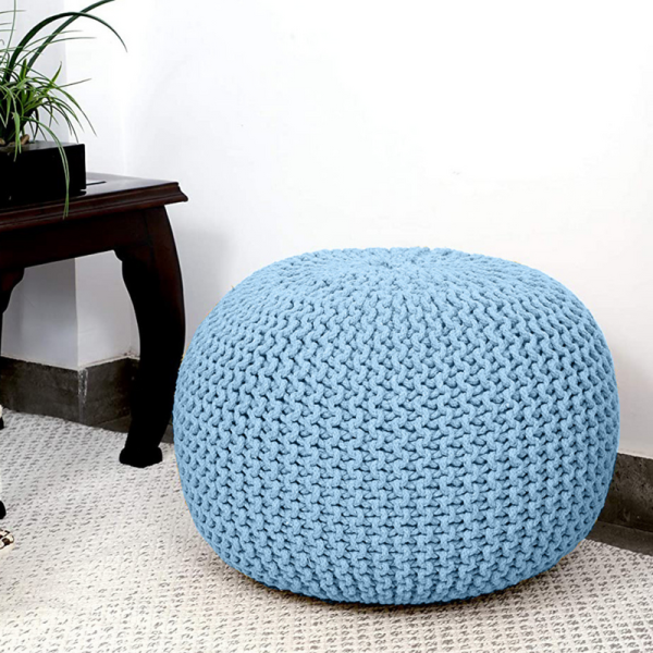 Braided Ottoman Pouffe Footstool Hand Knitted (Grey)