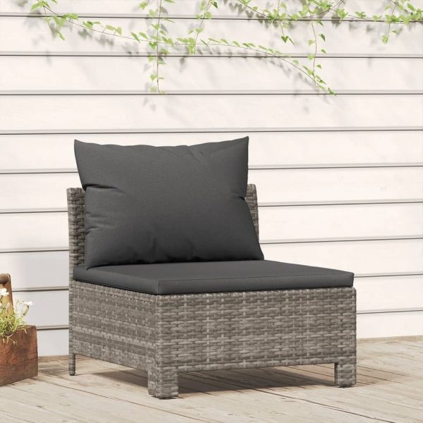 Garden Footrest with Cushion Grey Poly Rattan