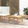 Garden Footstool with Cream White Cushion Bamboo