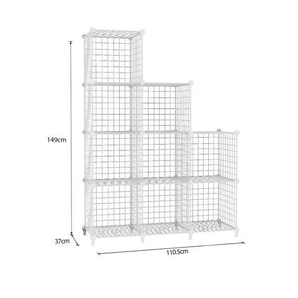 White Portable 9-Cube 3 Column Storage Organiser Foldable DIY Modular Grid Space Saving Shelf 149cm