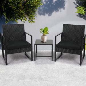 3 Pcs Outdoor Furniture Set Chair Table Setting Patio Garden Rattan Seat