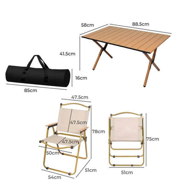 Folding Camping Table Chair Set Portable Picnic Outdoor Egg Roll Foldable
