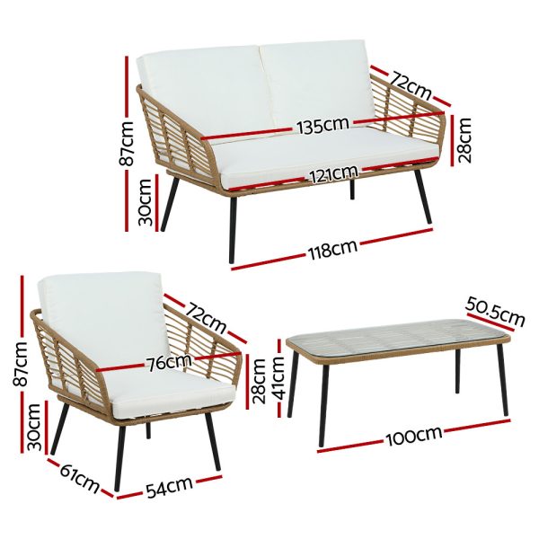 Outdoor Furniture Sofa Set 4 Piece Rattan Lounge Set Table Chairs