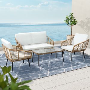 4-Piece Outdoor Sofa Set Rattan Lounge Setting Table Chairs